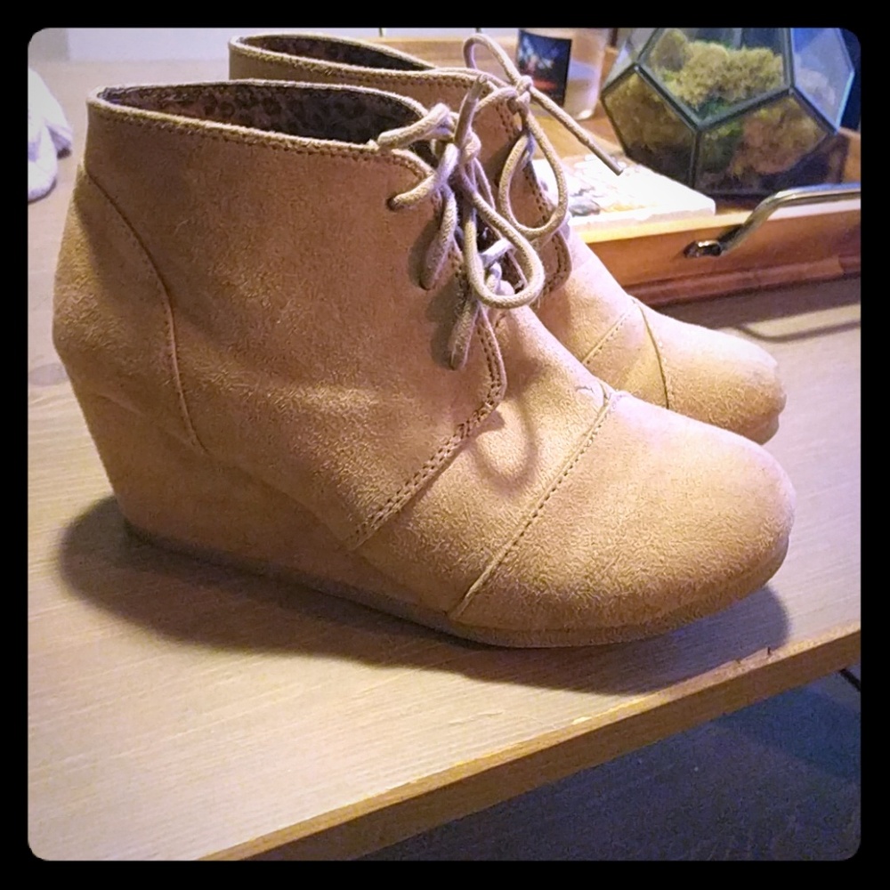Tan Wedge Heel Boots size 8 1/2